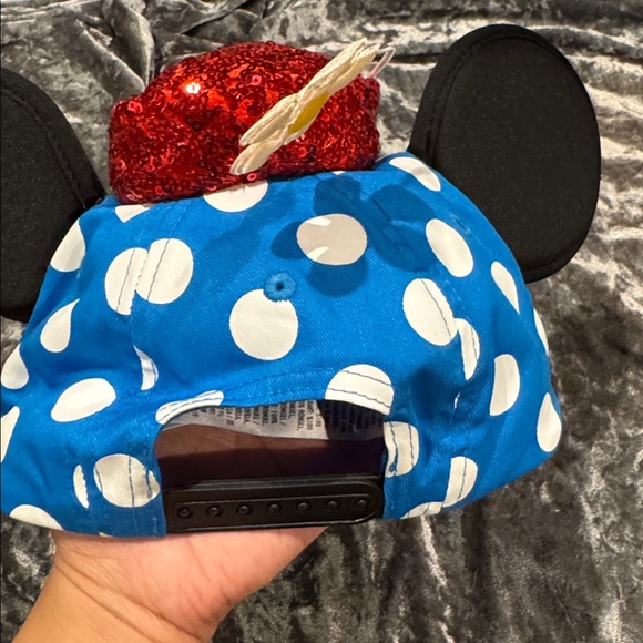 Disney Blue Polka Dot Mouse Ears Hat with Red Sequin Bow - Picture 4 of 4